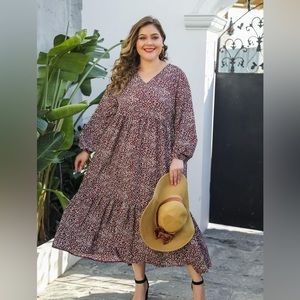 Shein Leopard or Floral? Print Boho Maxi Dress sz 1X